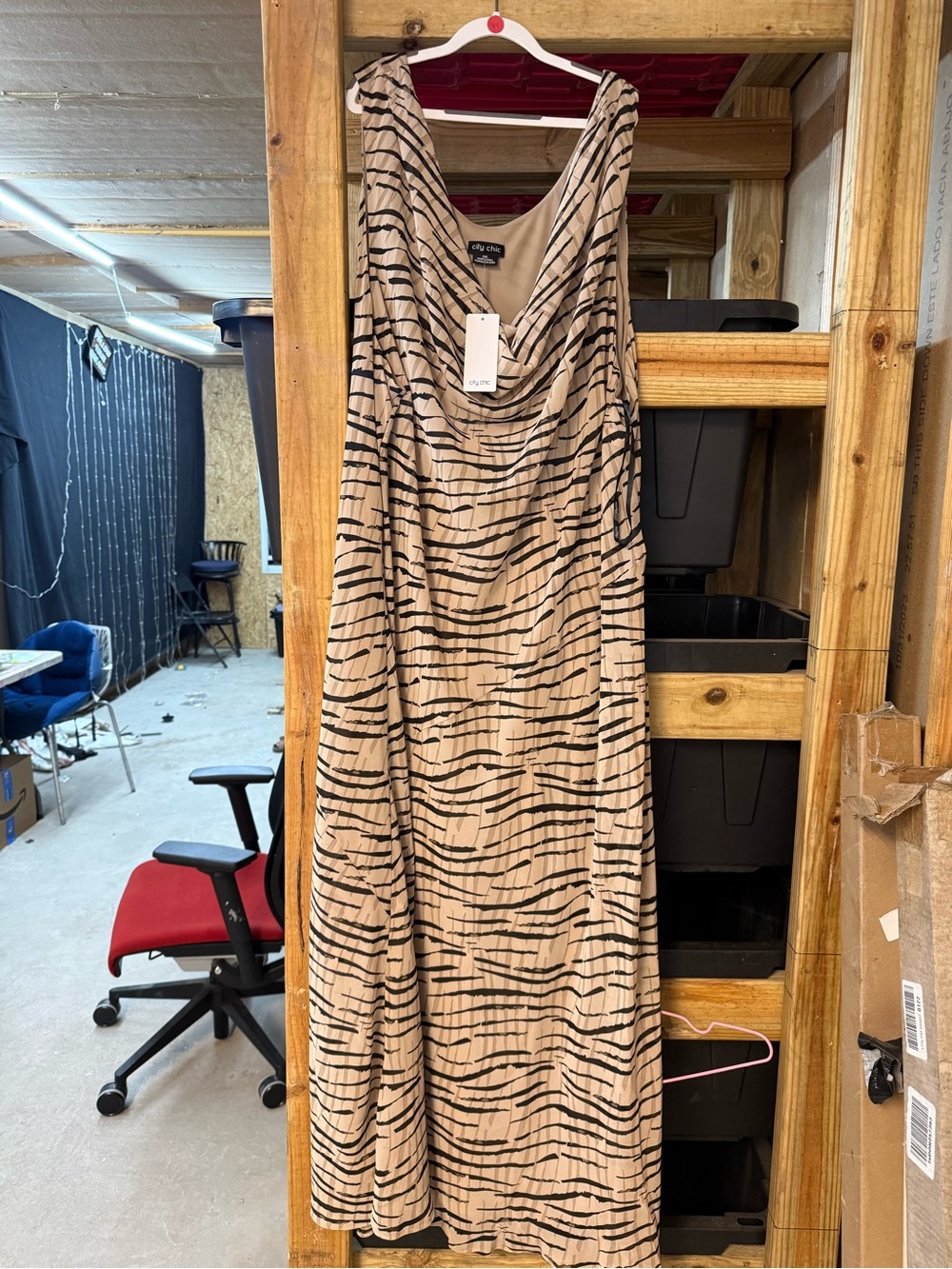 City Chic Tan and Black Cowl-Neck Maxi Dress